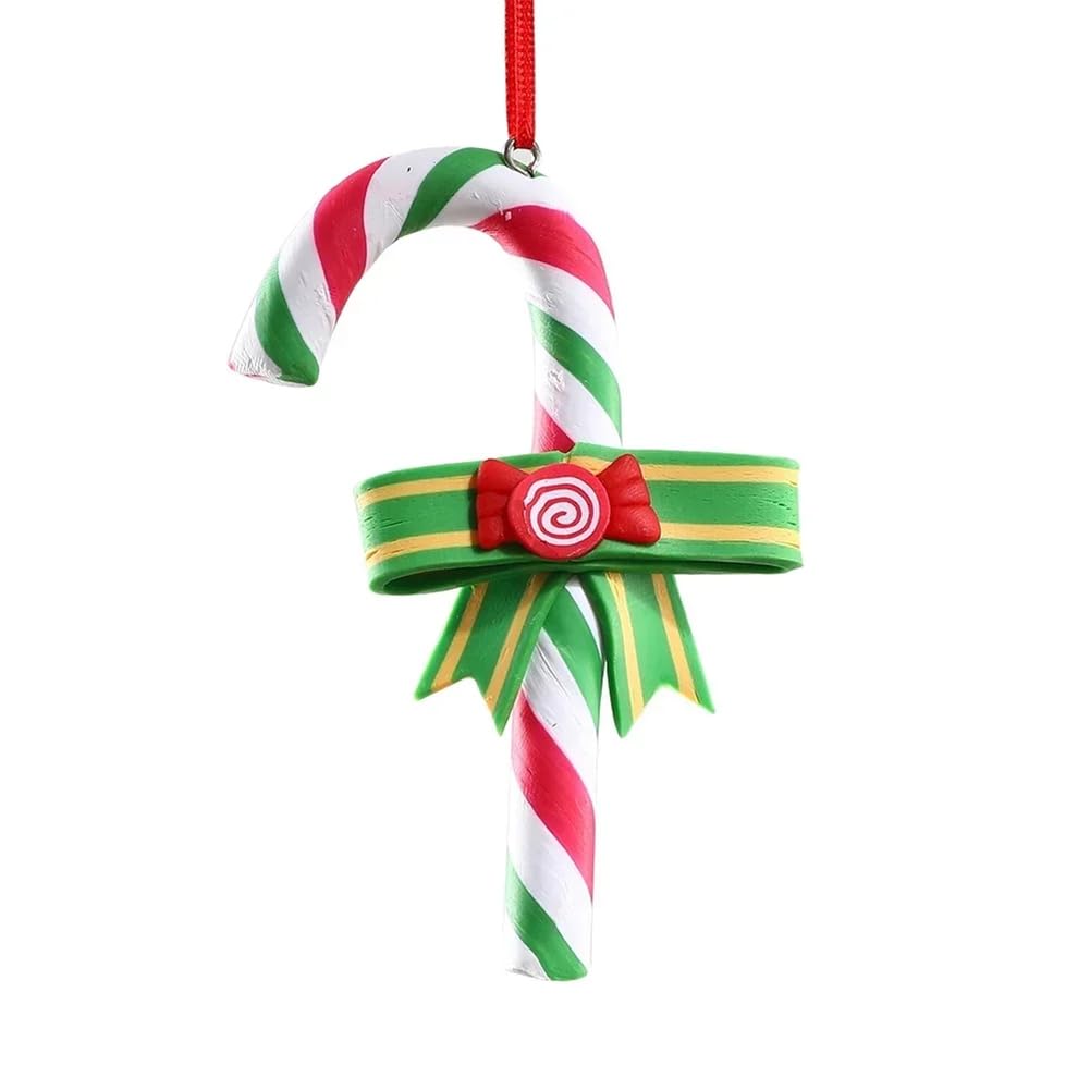 CTRLZS Christmas Tree Decoration Ornament Soft Clay Lollipop Red White Candy Cane Xmas Tree Pendant Christmas New Year Gift D