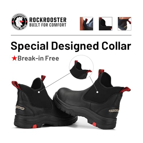 ROCKROOSTER Bakken Men's Black 6 inch Chelsea Boots, EH Rated Waterproof Slip-on Work Boots AK303-Soft Toe, AK323-Steel Toe3