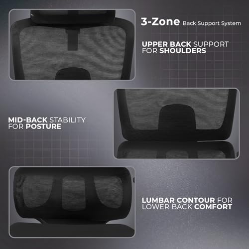 Image of Kepler Brooks Imperia Office Chair for Work | 3-Year Warranty | Ergonomic Office Chair, Study Chair for Home, 2D Headrest, 3D Armrest, Multi Lock Seat Slider Mechanism, Heavy Duty Nylon Base (Black)