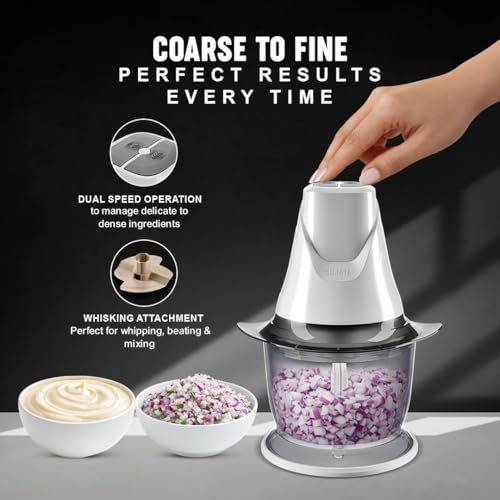 Image of Sujata Chopcraft Electric Chopper 900ml, Vegetable Chopper for Kitchen | Dual Speed | 3200 RPM High Speed Motor | Stainless Steel Blades | Chop, Mince, Whip & Blend | White