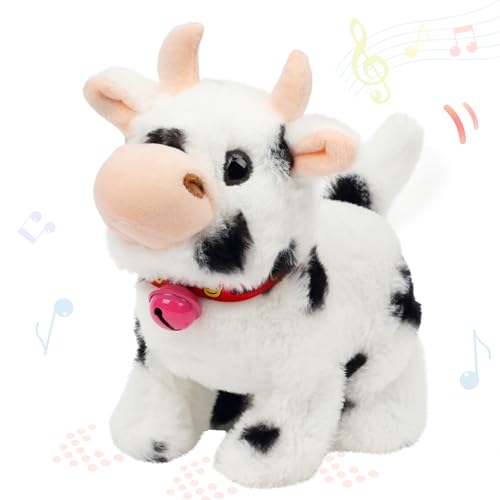 Hopearl Walking Cow Interactive Electronic Pet Plush Diary Cattle Toy with Sounds and Movements MOO Nodding Head Wag Tail Animated Gift for Toddlers Birthday Black 7