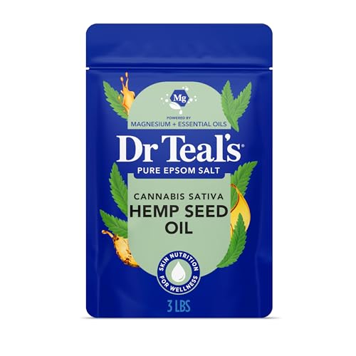 Dr Teal's Pure Epsom Magnesium Salt Soak, Cannabis Sativa Hemp Seed Oil, 3 lb