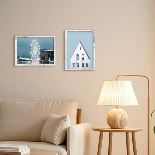 Image of BESCRCL 10x14 Picture Frame, 30 x 40cm Diamond Painting Frame for Wall Hanging, Engineered Wood for 10 x 14 Picture, Distressed White, 1 Pack