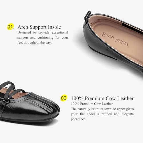 BEAU TODAY Womens Mary Janes, Genuine Leather Maryjane Flats for Women, Comfortable Ballet Flats with Adjustable Strap, Casual Square Toe Slip On Dressy Flat Shoes4