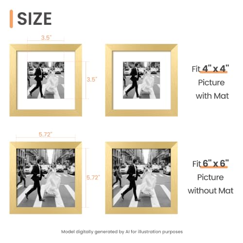 Image of upsimples 6x6 Picture Frame, Display Pictures 4x4 with Mat or 6 x 6 Without, Wall Hanging Square Frames, Gold, 1 Pack