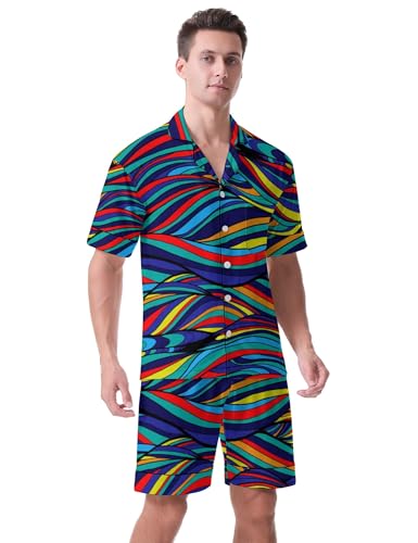 Pajamas Sets for Men Printing 2PCS Pajamas Sleepwear Set Short Sleeve Pjs Button Down Loungewear Nightwear4