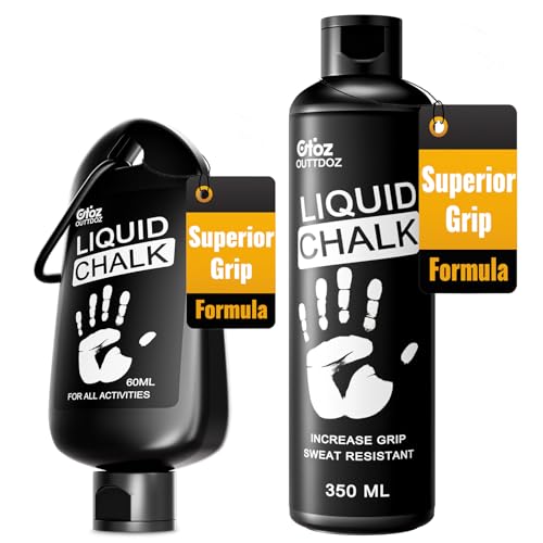 OUTTDOZ Superior Grip Liquid Chalk Mess-Free Gym Chalk for Weightlifting, Gymnastics, Rock Climbing, Dancing, Dries in Seconds. Package May Vary. (350ML + 60ML)