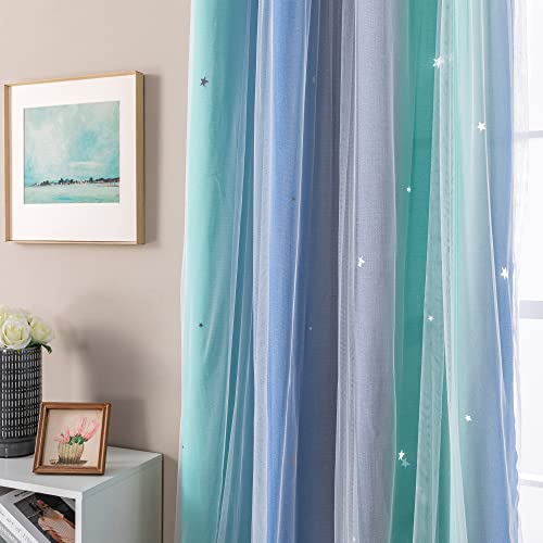 Image of XiDi Curtains for Bedroom Decor, Rainbow BluGrenGrey-34-45