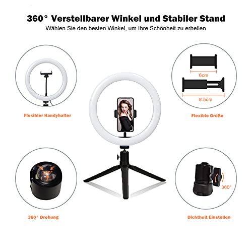 10" LED Ringlicht,RGB Tiktok Ringleuchte mit Stativ Handy-Halterung Stimmenkontrolle, 18 RGB Farbe,23 dynamische RGB-Regenbogenfarben Heim Licht,10 Helligkeit für Make-up Live-Stream YouTube Selfie – Bild 7