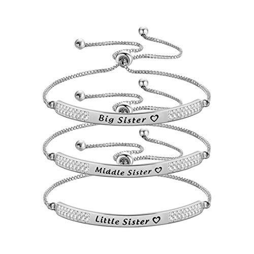 CHOORO Best Friend Jewelry Big Sister Middle Sister Little Sister Bracelet Set Sisters Rhinestone Bracelet Wedding Gifts for Sisters