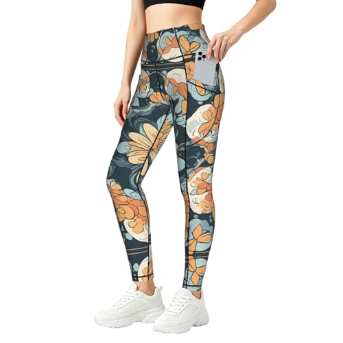 Leggings con estampado de flores para mujer conjuntos deportivos cómodos con bolsillos laterales