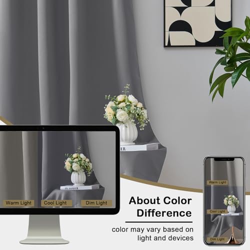 Image of Grey Short Blackout Curtains for Bedroom 54 Inches Long 2 Panels, Modern Window Treatment Solid Thermal Insulated Curtains for Living Room, Dual Rod Pocket Blackout Drapes, 2x40Wx54L Inches
