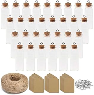 30 Pcs 15ml Mini Wish Bottles,Glass Jars Bottles with Cork Lids,Small Glass Vials Container for Wedding Favors Party Birthday Decoration Spices Candy Beads-Include Twine Eye Screws Tag(62 x 22mm)