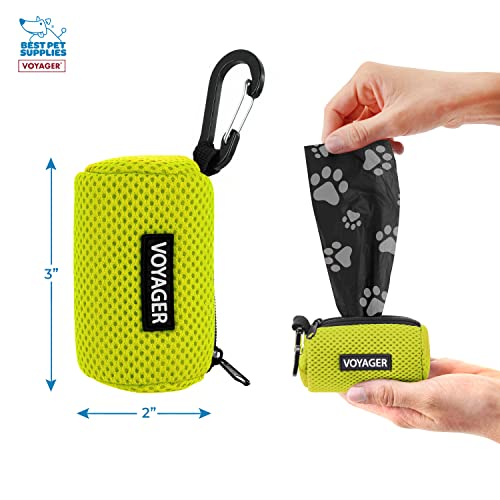 Image of Best Pet Supplies Dog Poop Bag Holder Leash Attachment with 15 Bags, Lime Green, Reusable Mesh Dispenser Pouch for Travel, Walking, Park, and Outdoor Use, Soft and Durable with Clip-On