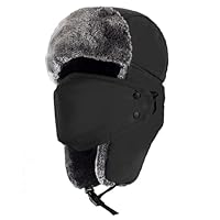mysuntown Winter Hats for Women Men Trapper Ushanka Hat with Ear Flaps Warm Russian Bomber Hats for Cold Weather Black
