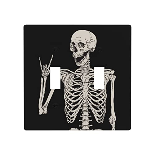 Double Toggles Wall Switch Plate Cover Rock And Roll Skeleton Skull Boho Hippie Standard Two Gangs Decorative Light Switch Plates #TOP9