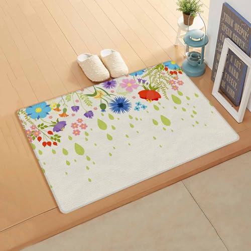 Colorful Flower Boho Antifatigue Kitchen Bath Door Mat Cushioned Runner Rug,Washable Welcome Floor Sink Mat,Waterproof & Non-Slip Standing Doormat for Kitchen,Modern Minimalist Tropical Leaves 20