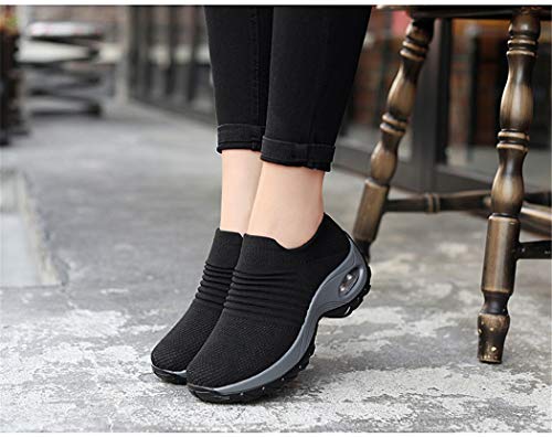 Uaremgic Womens Nurse Shoes Walking Sock Sneakers Knit Platform Air Cushion Slip On Fitness Sneaker Work Shoes, Black, 6 #TOP2