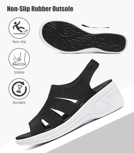 Image of Womens Wedge Sandals Platform Walking Sandals Open Toe Ankle Elastic Strap Casual Comfortable Summer Dressy