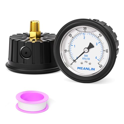 Image of MEANLIN MEASURE 0~60Psi Stainless Steel Liquid Filled Pressure Gauge 1 /4 inch NPT 2.5 inch FACE DIAL with Rubber Protective Sleeve, Center Back Mount