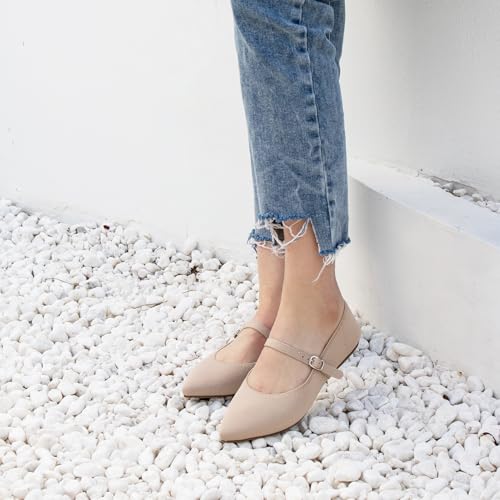 Image of Soesyi Pointed Toe Flats Knit Ballet Flat Shoes for Women Comfortable with Adjustable Strap,Washable Dressy Casual Flats for Work Office