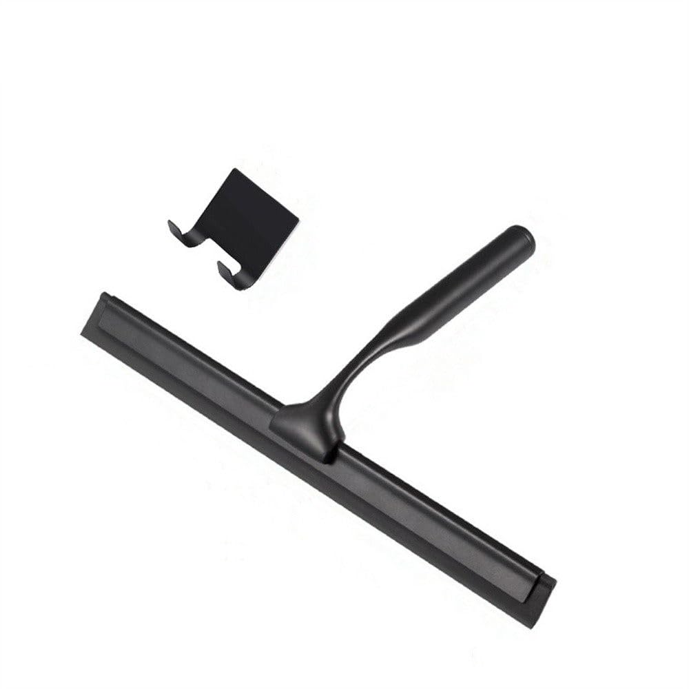 Gold T Design Aluminum Shower Squeegee with Silicone Brush for Bathroom Door Mirror Car Glass with Hook Scraper Cleaner,Gold,25.6 * 16.5cm Hook Type,Black-25.6 * 16.5cm Hook Type