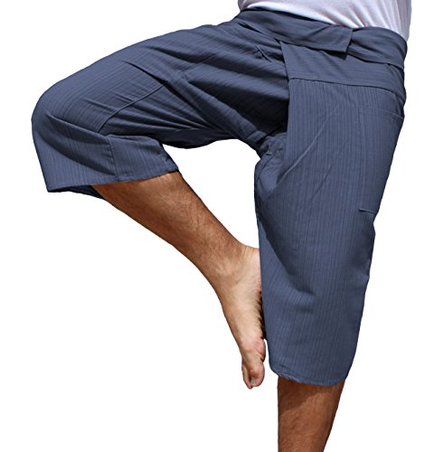 RaanPahMuang Thin Striped Cotton Plus Fisherman Capri Wrap Plus Pants, XX-Large, Duke Blue