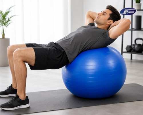Image of Anti-Burst Exercise Gym Ball 75cm with Pump | Anti-Slip Swiss Ball for Yoga, Pilates, Pregnancy, Stability, Core Workout & Home Gym | Supports Up to 270kg