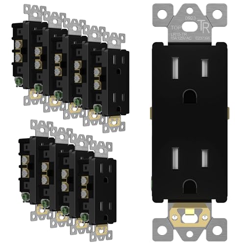 LIDER Matte Black Decorator Receptacle, Tamper-Resistant Wall Electrical Outlet, Residential Grade, UL Listed, Self-Grounding, 15A 125V, 10 Pack