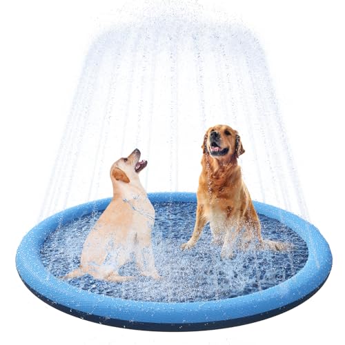 YAUNGEL Hundepool 150cm Splash pad für Große & Kleine Hunde & Kinder 0.58mm Verdickt Anti-Rutsch Matte Faltbarer Langlebig Splash Pad für Sommer Garten