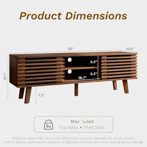 Image of Furniway Mid Century Living Room Table Set of 4, Coffee Table, TV Stand and 2 End Tables with Sliding Door Storage, Walnut
