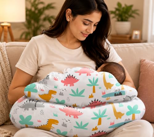 Image of Proliva Feeding Pillow for New Born Baby with Detachable Cover Breast Feeding & Maternity Nursing Pillow for Breastfeeding Support for Baby Feeding Pillow for Mom (eige-Dyno-C2)