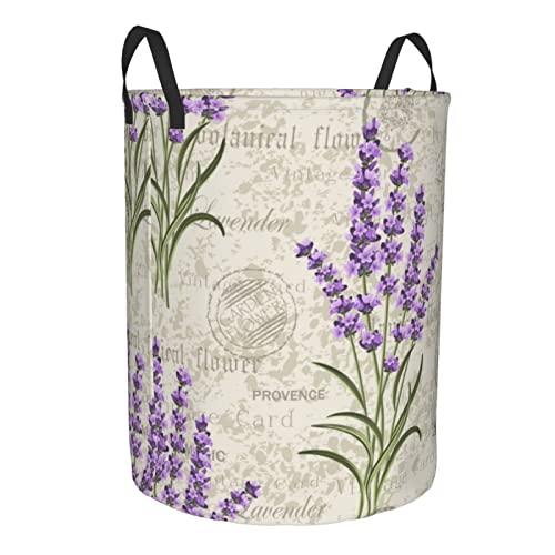 Lavender Flower Dirty Clothes Hamper Basket For Laundry, Pretty Purple Floral Round Storage Bin For Women Girls Room, Collapsible Organizer Basket Toy Bins For Bedroom, Large 16.5"X13.8" #TOP1