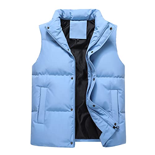 RFEGEF Body Warmers For A Man,Men'S Gilets Fashion Blue Stand Collar Plus Size Body Warmers Gilet Light Quilted Vest Casual Sleeveless Jacket Coat Outdoor Vest Windproof Puffer Vest Zipper Pockets,Xl