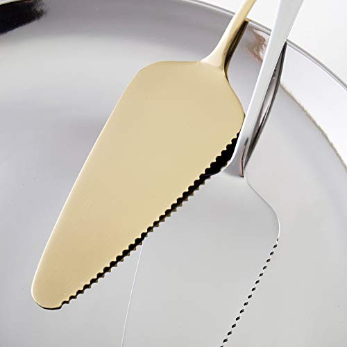 ONUIFIKE Silverware Set, 1/4/6/8/10/12 Pieces Stainless Steel Cake Shovel Baking Knife Cake Cutter Kitchen Baking Tool Pizza Shovel Shovel, Home Cutlery Flatware Set(Gold,6 Pieces)