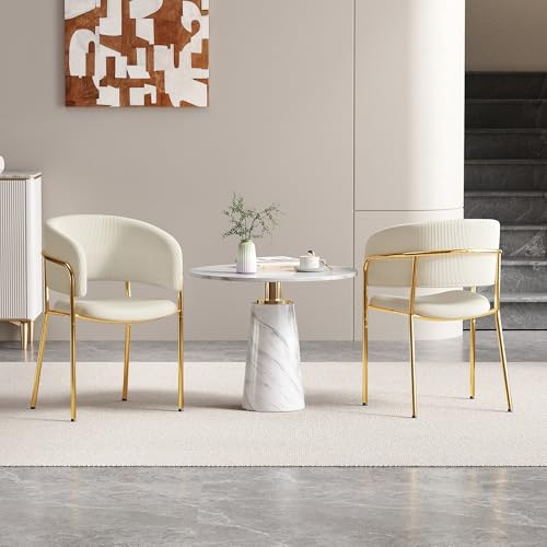 Goldicoo Juego de 2 sillas de comedor de pana beige, ergonómicas con patas ajustables, madera maciza y metal, 55 x 55 x 80 cm