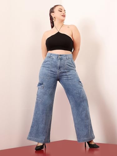 Image of Miss Chase A+ Women's Wide Leg High Rise Regular Length Stretchable Denim Jeans
