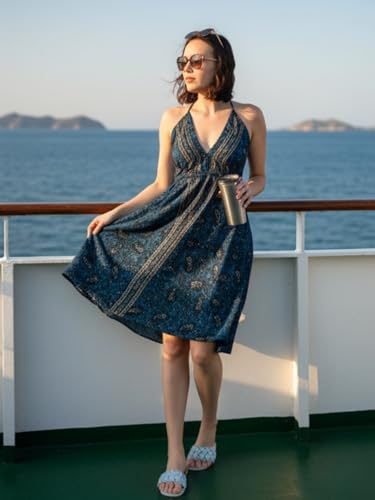 Image of KE KANHA EXPORTS Convertible Halter Short Dresses|Beach Wear Dress for Women|Backless Dress Women|2-in-1 Skirt One Shoulder|Easily fits S-M-L|Bust 30-36 in|Length 40 in|Boho Free Scrunchie Included