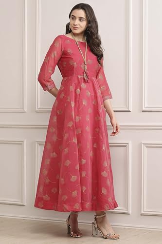 Image of BIBA Women Cotton Blend Maxi Flared Classic Printed Dress