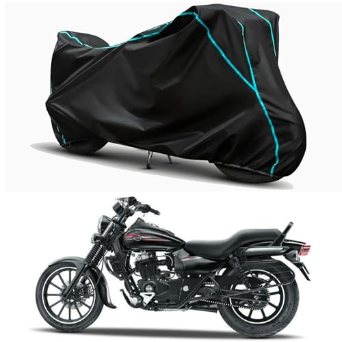 Image of Waterproof Bike Body Cover Compatible for | Bajaj Avenger Street 160 BS6 | Taffeta Fabric, Sky Piping Design, Bottom Elastic Fit | Dustproof, Sun UV & Rain Protection for All Weather.