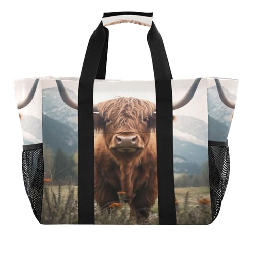 Highland Cow Large Beach Bag Waterproof Beach Tote Bags for Women Travel Gym Pool