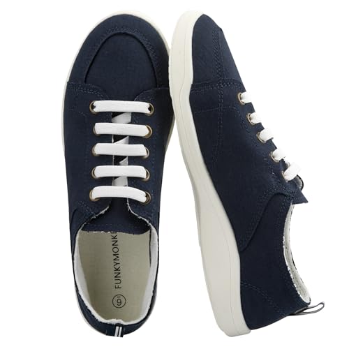 Image of FUNKYMONKEY Slip-On Canvas Sneakers for Women, Comfortable Lightweight Lace-Up Flat Casual Tennis Shoes Breathable Walking Shoes for Everyday Wear