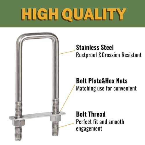 Image of LIONMAX U Bolts 2 Inch Wide, 5 Pack, 1 /2 inch D x 2-1 /16 inch W x 6-5 /16 inch L, M12