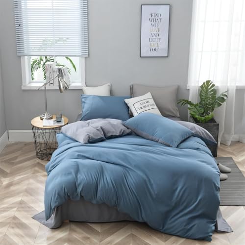 Gezu Housse de Couette 200x200 Bleu Canard Gris Toucher Coton Parure de Lit Adulte 2 Personnes Plus Doux et Plus Confortable Linge de Lit 1 Taie d'oreiller...