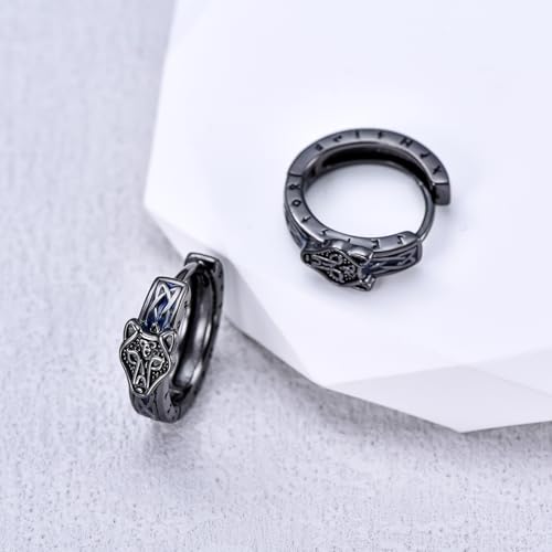 Black Viking Hoop Earrings for Men Women 925 Sterling Silver Viking Huggie Earrings Norse Pagan Rune Jewelry Fathers Day Birthday Gifts for Husband Dad2