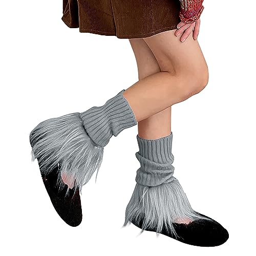 Women Leg Warmer Girls Faux Fur Trim Knitted Leg Cover Lolita Winter Warm Long Socks Furry Boot Cuff3