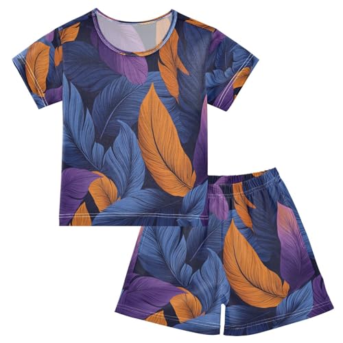 senya Short Sleeve Pajamas Sets Summer Cotton Sleepwear Blue Orange Feather