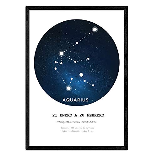 Nacnic Poster with the constellation Aquarius. Poster with zodiac symbol A3 in size and white background, 42L x 7W cm
