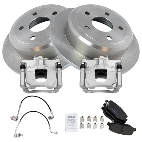 Image of TRQ Rear Brake Pad & Rotor Kit Ceramic Compatible with 2007-2013 Jeep Wrangler