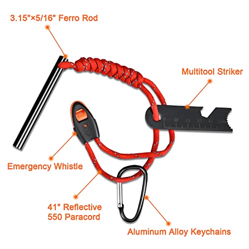 Aubey Fire Starter Survival Tool, Premium 5/16“ Thick Ferro Rods, Reflective Paracord Lanyard & Multi-Tool Striker For Emergency, Survival, Camping, Hunting, Backpacking (2-Pack) #TOP4
